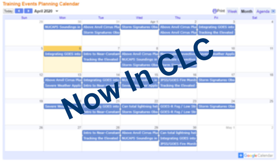 Training Events Planning Calendar Link to CLC