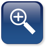 dark blue icon with magnifying glass and plus sign
