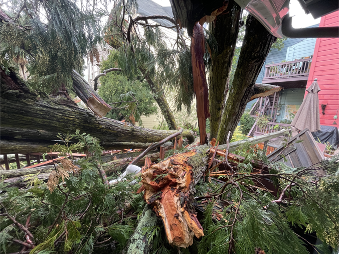 Photograph showing damage from tornado during this event.