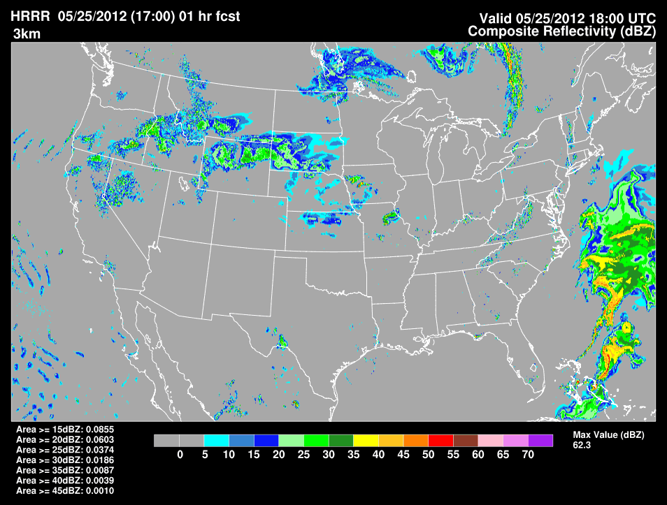 Animation showing loop of images of HRRR model Composite Reflectivity output