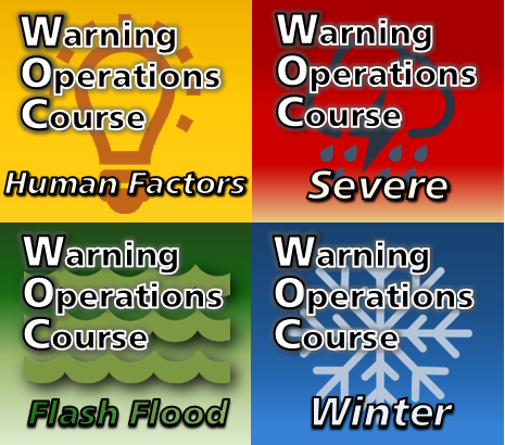 Course logos for the four Warning Operations Course tracks